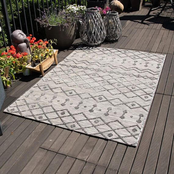 Tapis intérieur et extérieur gris ethnique effet 3D Rif